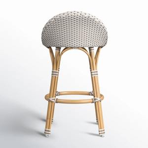Tabouret de bar en rotin tissé à la main avec structure en cannage naturel et dossier rond confortable pour café, bistrot et îlot de cuisine - Product Image 6