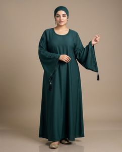 Brown Floral Embroidered Abaya V Neck <b>Long</b> Sleeve Floor Length Modest <b>Dress</b> Women Plus Size Middle East Style Dubai Abaya - Product Image 3