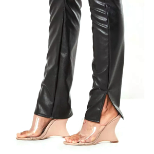 High Waisted Black PU Leather Pants With Side Pockets Straight Fit <b>Men's</b> Street Style <b>Trousers</b> Autumn Wear - Product Image 4