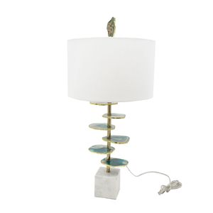 Lampe de table en tranche d'agate verdante D15x29.5 avec base en marbre - Product Image 1