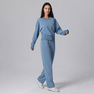 Women's High Waist Wide Leg Pants Solid Color Loose Fit Casual Full Length Sweatpants With Pockets <b>Elastic</b> Waist Autumn Style - Product Image 4