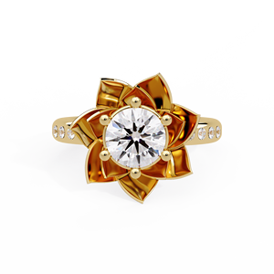 Floral Design Round Cut Diamond <b>Solitaire</b> Engagement <b>Ring</b> 14K 18K Yellow Gold IGI Certified Custom Jewelry Wholesale Supplier - Product Image 5