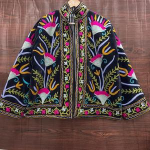 <b>Womens</b> <b>Black</b> <b>Velvet</b> Embroidered <b>Jacket</b> Boho Floral Ethnic Vintage Statement Coat - Product Image 1