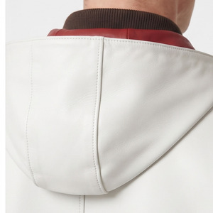 Blouson à capuche en cuir véritable pour hommes avec fermeture éclair frontale et poches latérales – Vente en gros - Product Image 5