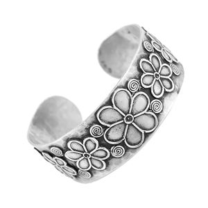 Silver Mountain 925 Sterling Silver Floral <b>Engraved</b> Charm Bracelet Oxidized Vintage Open Kada Rajasthan Origin Minimalist - Product Image 1