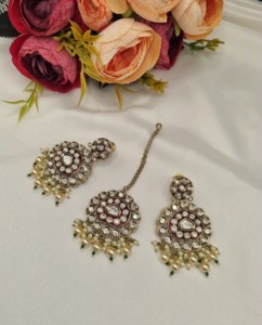 Conjunto de collar nupcial de lujo con piedras Kundan sin tallar, pendientes, Maang Tikka, borlas de perlas, Dori ajustable, joyería de boda al por mayor - Product Image 3