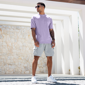 Camiseta de Cuello Redondo Color Lavanda para Hombre, Mezcla de Algodón, Corte Regular Informal, Manga Corta - Product Image 3