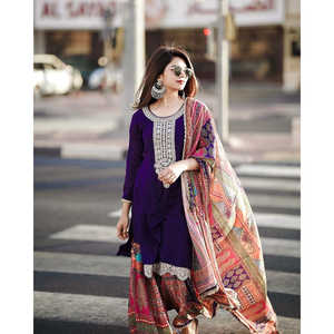 Conjunto de Top, Pantalones Palazzo y Dupatta de Seda Chinon Pura para Fiestas Indias y Pakistaníes, Atuendo Elegante y con Estilo - Product Image 3