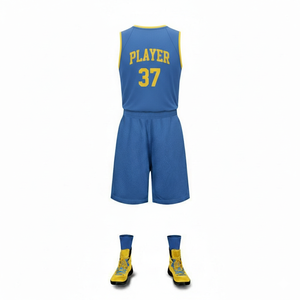 Conjunto de camiseta de baloncesto azul personalizada, sin mangas, que absorbe la humedad, unisex, para adultos, números del equipo 37, estampado sublimado - Product Image 1