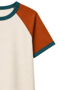 Manufacturer <b>White</b> Orange And Teal Raglan T Shirt For Men Short Sleeve Crew Neck Cotton <b>Tee</b> Custom Casual Color Block Streetwear - Product Image 4