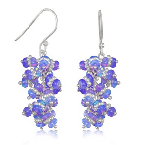 Pendientes de Plata de Ley 925 con Baño de Rodio, Diseño Moderno con Racimo de Ópalos y Cuentas Púrpuras, Ideales para Regalo de Boda o Fiesta - Product Image 1