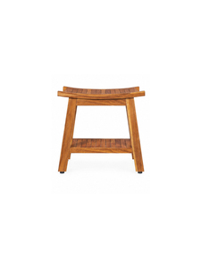 Modern Minimalist Wooden Solid Teak Tufted <b>Stool</b> with Curve <b>Seat</b> Stable Legs Eco-Friendly Space-Saving Dining Room Furniture - Product Image 1