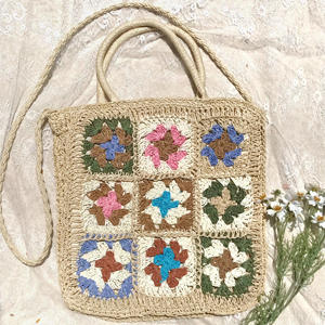 2025 nouveau style crochet sac fourre-tout pour femmes grande capacité sacs de plage carrés avec fermeture ouverte et décoration de broderie - Product Image 6