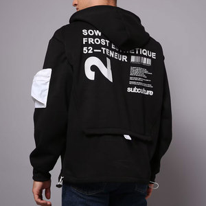 Sweat-shirt à capuche surdimensionné pour homme, imprimé noir et blanc, décontracté, pour l'automne - Product Image 3