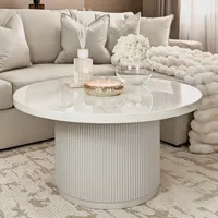 Table Basse en Marbre au Design Élégant Style Ferme, Cadre Doré, Plateau en Pierre Naturelle, Construction en Résine Écologique pour