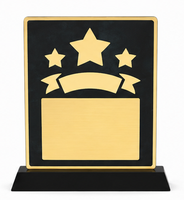 Plaque décorative motif étoile modèle 1141 avec bannière gravée et base noire pour événement d'entreprise
