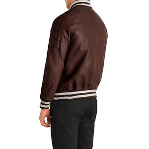 Chaqueta Bomber de Cuero PU Marrón para Hombre, con Cierre, Cuello y Puños Acanalados, Resistente al Viento, Estilo Deportivo, para Otoño - Product Image 5