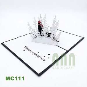 Tarjeta de Felicitación Navideña 3D Pop-Up Hecha a Mano ANN HANDICRAFT MC111, Diseño de Muñeco de Nieve y Bosque Invernal, Impresión Digital en Papel, Venta al Por Mayor - Product Image 1