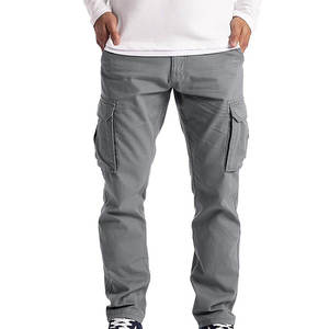 Pantalon cargo décontracté en toile pour homme, coupe droite, robuste, avec patch en cuir personnalisé, style workwear classique, poches fonctionnelles - Product Image 1