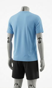 Men's <b>Light</b> Blue Crew Neck Short Sleeve Moisture Wicking Polyester T-Shirt Regular Fit Solid Color Summer Athletic Wear - Product Image 2
