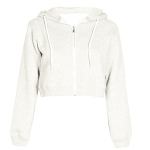 <b>Crop</b> <b>Hoodie</b> <b>Zip</b>-<b>Up</b> Regular Fit Solid Color French Terry Unisex Casual Autumn Wear - Product Image 1