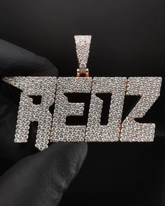 Iced Out Moissanite Letter Name <b>Pendant</b> 18K Solid Gold Hip Hop Style Micro Insert Charms Everyday Wear <b>Initial</b> <b>Pendant</b> For Men's - Product Image 1
