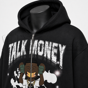 Sudadera con capucha y cremallera para hombre, negra, con estampado gráfico, estilo urbano, hip hop, con estampado de dibujos animados, de forro polar, personalizada, OEM, al por mayor - Product Image 6