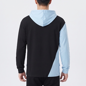 Sweat-shirt à capuche pour homme, color block, noir et bleu ciel, en polaire, avec poche kangourou - Product Image 2