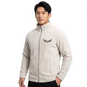 <b>Men's</b> Fleece Jacket Stand Collar Zipper Front Embroidery Solid Color Casual Autumn Wear Regular Fit <b>Long</b> Sleeve - Product Image 3