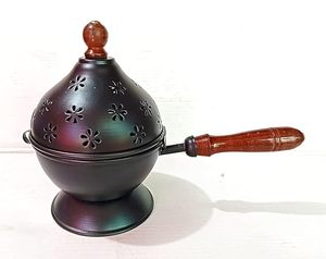 Ensemble d'encensoirs en fonte de fer noir de style antique avec poignée en bois pour la maison et le temple - Product Image 1