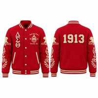 Veste universitaire Crimson avec lettres grecques brodées, style sororité 1913, style preppy, fermeture boutonnée, col montant, motif dessin animé