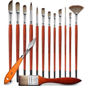 Set Professionale di 14 Pennelli per Pittura Acrilica con Setole Sintetiche e Spatola Extra, Pennelli Piatti, a Lingua di Gatto e a Ventaglio - Product Image 1