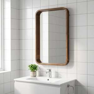 Luxury <b>Rectangular</b> Wooden Wall <b>Mirror</b> Curved Corner Deep Frame Bathroom Vanity <b>Mirror</b> For Home Hotel Apartment Decorative Frames - Product Image 1