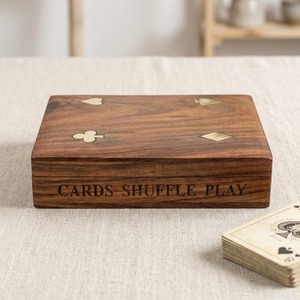 Boîte de rangement en bois pour cartes de jeu d'intérieur, étui personnalisé en bois pour cartes de poker - Product Image 4