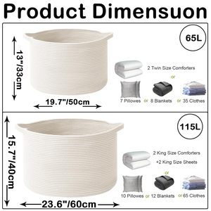 65L Large Woven Cotton Rope Nursery <b>Basket</b>, Laundry <b>Basket</b> Laundry Hamper with Handles,Blanket <b>Basket</b> <b>Storage</b> Bin for Toys - Product Image 4