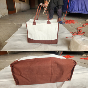 Large Canvas Tote Bag Cream With Brown Handles Shoulder Length Daily Shopping Bag - Product Image 5