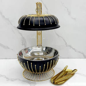 Black Chafing Dish Stainless Steel <b>Buffet</b> Food Warmer Glass Lid Ornate Gold Pillar Stand Hotel Catering <b>Server</b> - Product Image 4