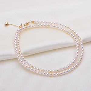 Collier en perles d'Akoya en or 18 carats importé du Japon, 3-3,5 mm, rond, forte luminosité, couleur bonbon, culture d'eau de mer naturelle - Product Image 2