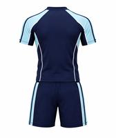 Ensemble de maillot de bain anti-UV à séchage rapide et écologique pour homme, bleu marine, manches longues, blocs de couleur, rayures bleu clair, cordon de serrage