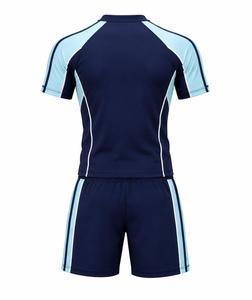 Ensemble de maillot de bain anti-UV à séchage rapide et écologique pour homme, bleu marine, manches longues, blocs de couleur, rayures bleu clair, cordon de serrage - Product Image 3