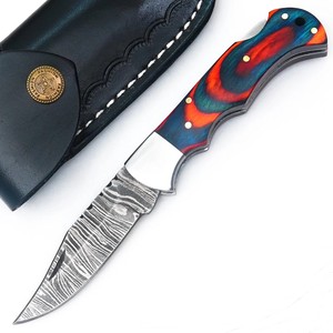 Cuchillo Plegable de Acero Damasco Nordic Forge con Mango de Madera Pakka, Funda, Cuchillo de Bolsillo EDC para Caza, Camping, Cuchillo de Grado Industrial - Product Image 1