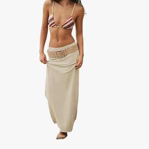 Conjunto de 2 Piezas para Mujer, Top Tubo sin Tirantes y Falda Larga, Color Sólido, Casual, Primavera Verano, Tejido de Punto, Spandex y Algodón - Product Image 3