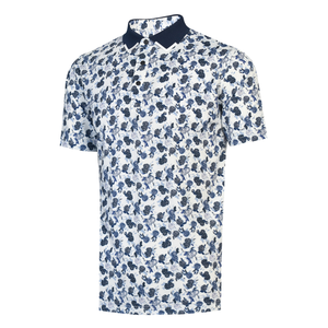 Polo de Golf de Manga Corta con Estampado Floral Azul Marino para Hombre de Alto Rendimiento, Camisa Polo Casual con Cuello de Botones - Product Image 1