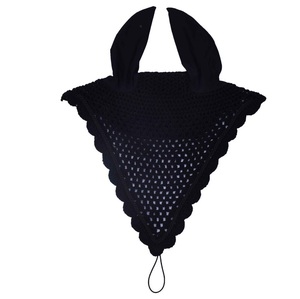 Longue écharpe anti-mouches pour cheval, bonnet d'oreille en coton, filet, crochet, fait main, couleur noir - Product Image 5