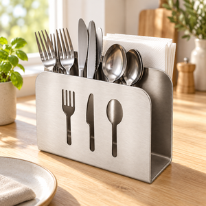 Support à ustensiles en acier inoxydable, porte-serviettes, organisateur de couverts, support de vaisselle argenté pour restaurant et mariage - Product Image 4