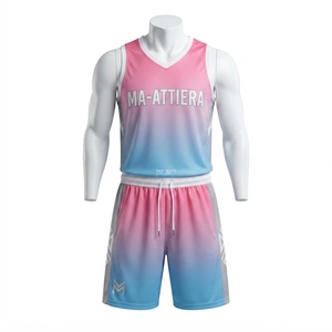 Conjunto de Camiseta y Pantalones Cortos de Baloncesto Sublimados Personalizados con Degradado Rosa y Azul, Uniforme Deportivo Transpirable - Product Image 3