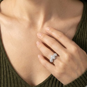 Bijoux fins vintage haut de gamme, anneaux à trois grappes en or blanc massif 18 carats avec diamants naturels, pour femmes, mariage, fiançailles - Product Image 3