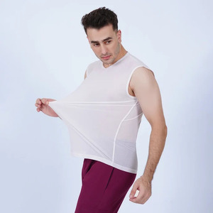 Débardeur blanc sans manches pour homme, col rond, tricot uni, 100% coton, style sportif - Product Image 3