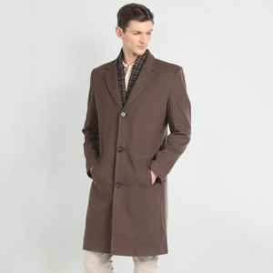<b>Men's</b> <b>Long</b> Wool Overcoat Notched Lapel Single Breasted Brown Regular Fit Outerwear Solid color <b>men's</b> <b>coat</b> - Product Image 1
