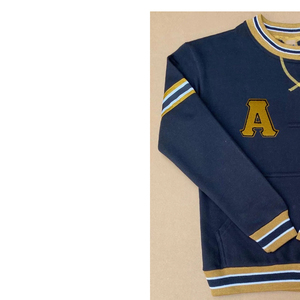Alpha Unisex Embroidered Crewneck Hoodie Navy Gold Letter Preppy Style Regular Fit <b>Pullover</b> Pocket Anti-Pilling Winter - Product Image 2